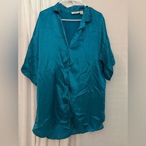 Victoria's Secret Teal Satin Button Down Shirt/gown